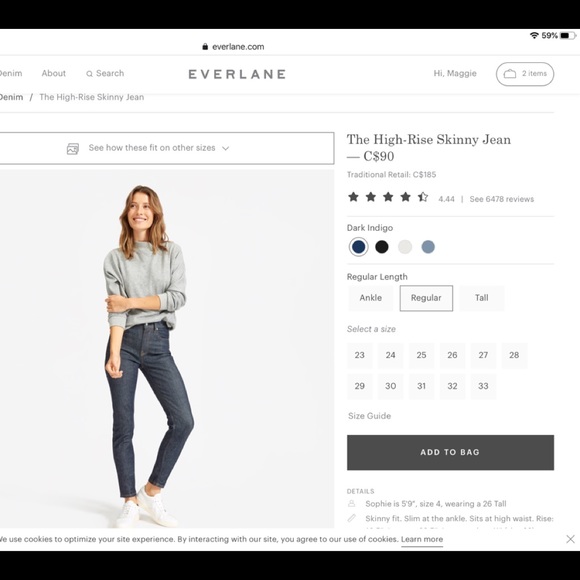 Everlane High Rise Indigo Skinny Jean size 32